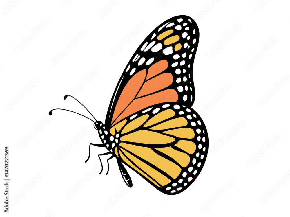 Fototapeta premium 3d illustration of an orange butterfly, Butterfly Small Tortoiseshell, Close-up of a black and yellow butterfly, Beautiful blue butterfly in full body close-up portrait, flying with grace. Generative.
