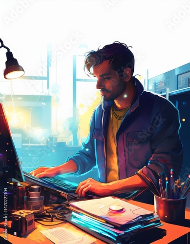 young business woman working on laptop