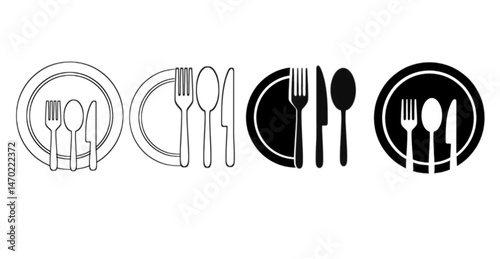 Set of fork, knife, spoon. Logotype menu. Set in flat style. Silhouette of cutlery. Vector illustration