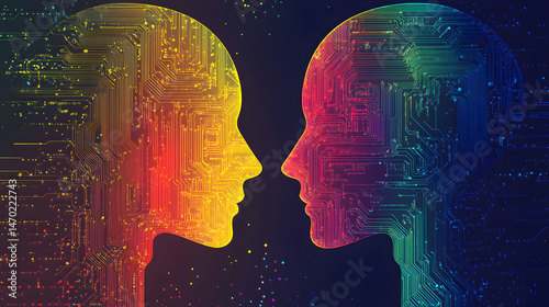 Ai and humanity digital introspection through abstract portraits in a virtual realm