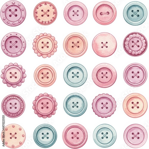 Pastel Watercolor Buttons Collection Seamless Pattern