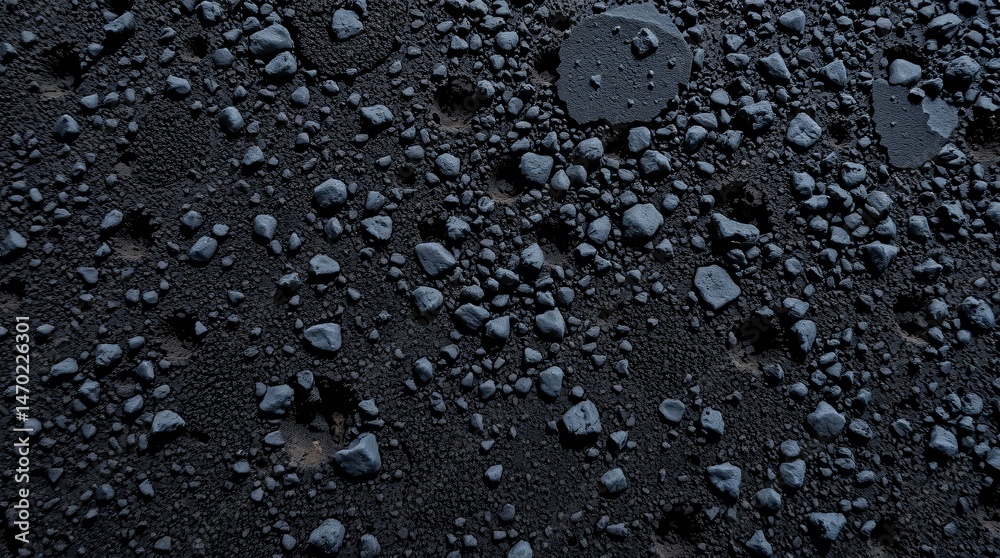 Close-up view of an asteroid's surface with rocks and regolith Close-up view of an asteroid's surface with rocks and regolith