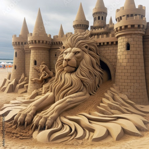 Lion carving on the sandcastle