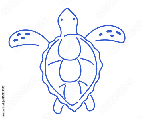 Blue Sea Turtle Illustration, Coastal Minimalist Design