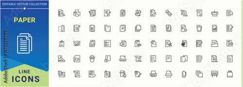 Paper line icon set. Contains related to book, folded contract note, sheet and more. Book icon set. Minimal icons set. Editable stroke collections.