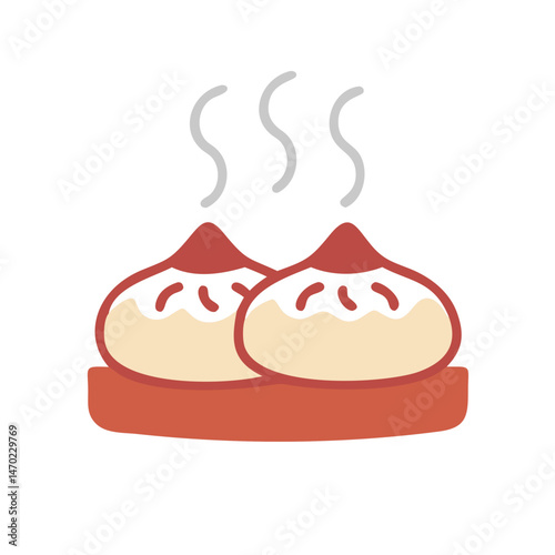 Steaming Hot Bun or Dumpling Icon Representing Asian Cuisine and Warm Snacks