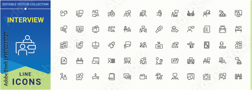 Interview line icon set. Minimal icons set. Related to resource, resume, presentation, recruit, job. Editable stroke. Vector collection. Recruitment icon set.