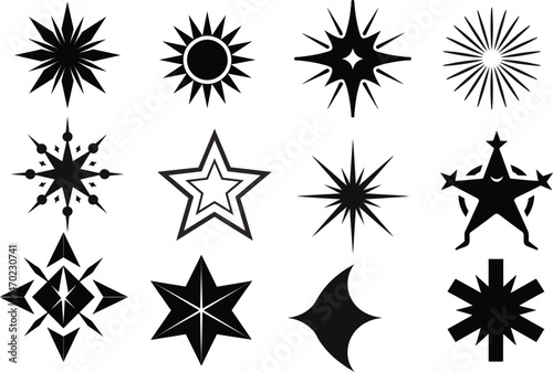 Collection of different vector sparkling stars icon, decorative twinkle and bursts forms, abstract shining flash symbols, glowing light effect.