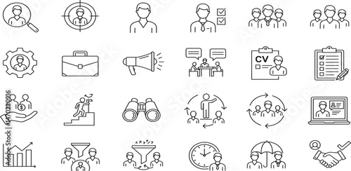 Employee recruitment and head hunting editable stroke outline icon isolated on white background flat vector illustration.