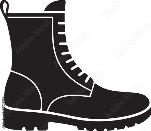 Boot Silhouette Vector | Rugged Black Vector Art Illustration