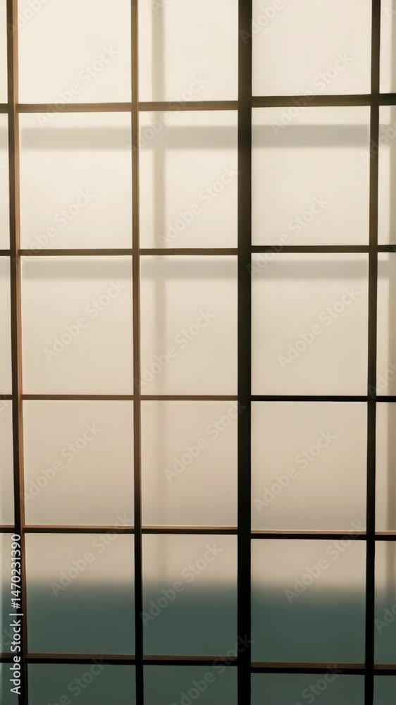 Shoji screen in a traditional room, soft light filtering through translucent rice paper, architectural wooden grid, Japanese interior design Shoji screen in a traditional room, soft light filtering through translucent rice paper, architectural wooden grid, Japanese interior design