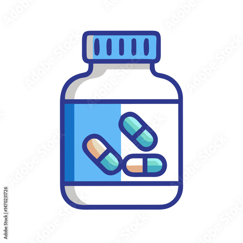 Supplement Bottle with Pill Stack Icon Representing Health and Nutritional Support