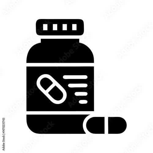 Supplement Bottle with Pill Stack Icon Representing Health and Nutritional Support