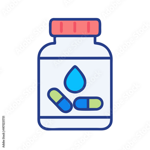 Supplement Bottle with Pill Stack Icon Representing Health and Dietary Support