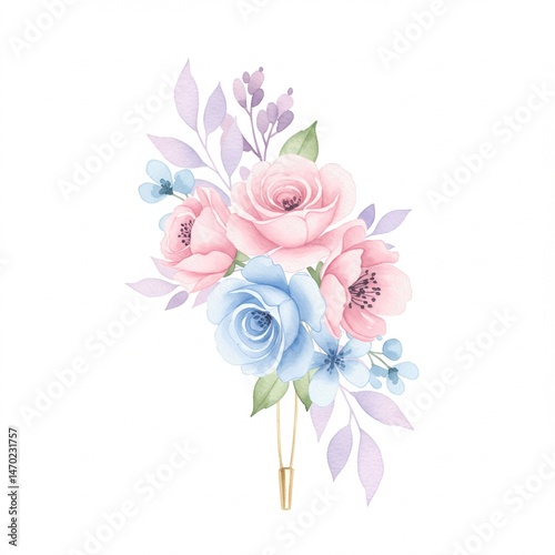 Wallpaper Mural Pastel Pink And Blue Watercolor Flower Bouquet Torontodigital.ca