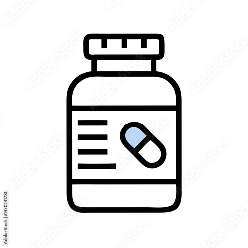 Supplement Bottle with Pill Stack Icon Representing Health and Dietary Support