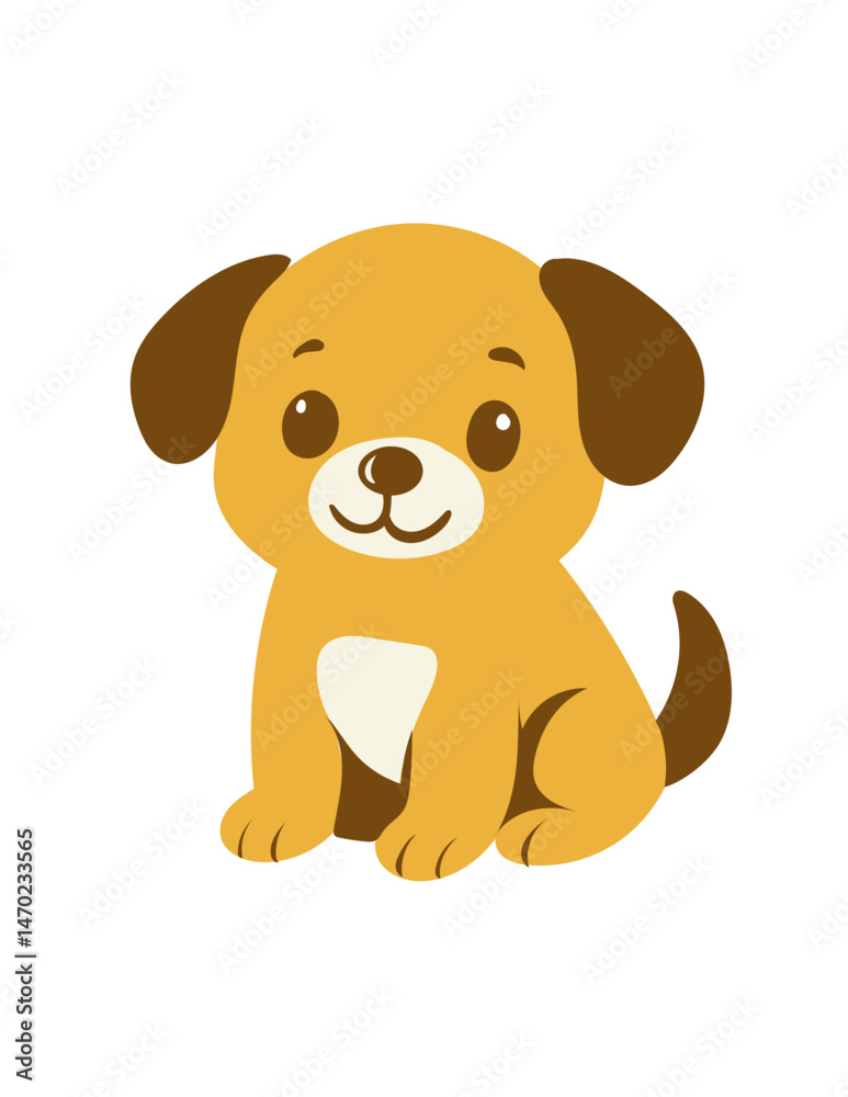 Fototapeta premium Cute Cartoon Puppy Sitting with Joyful Expression, Bright and Cheerful Illustration Ideal for Kids' Design Projects and Pet-Themed Content