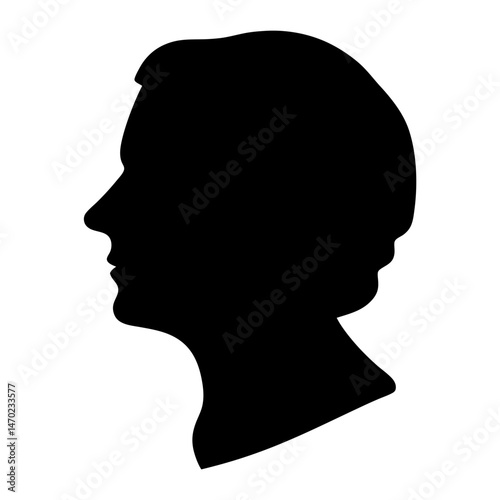 Silhouette of a person's head and neck in profile on white background