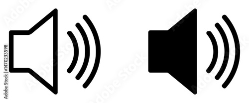 Speaker volume vector icon set in silhouette and outline style black. Sound symbol isolated on white background. Vector illustration.