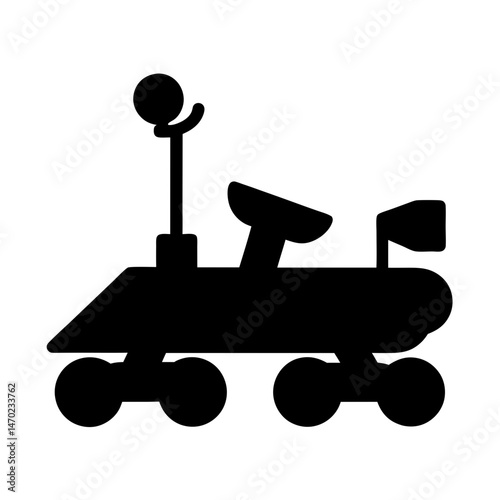 Silhouette of a Robotic Rover Exploring Extraterrestrial Terrain with Antenna and Flags