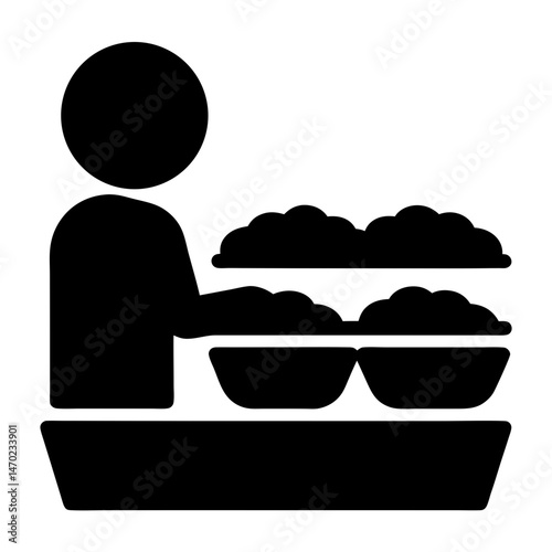 Minimalist Icon of Person Serving Food from a Buffet Table or Salad Bar