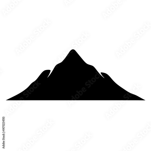 Simple black silhouette of a mountain range with three distinct peaks