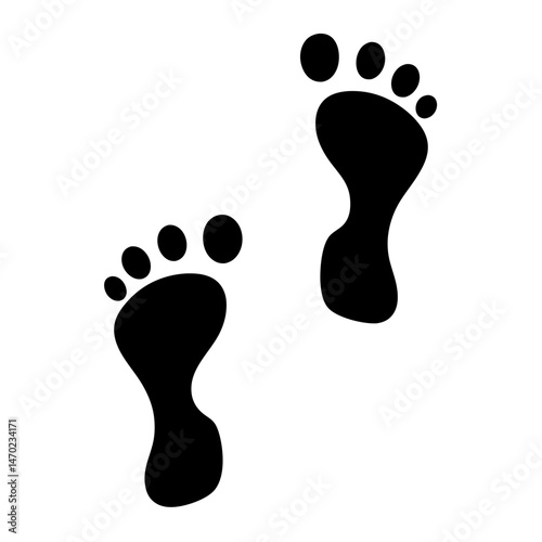 Black Footprints on White Background Representing Steps or a Trail
