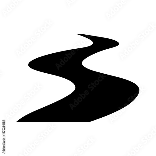 Black winding road silhouette on white background showing a dynamic path