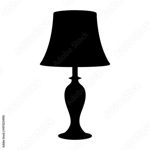 Black silhouette of a classic table lamp with a patterned base