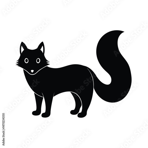 arctic fox with fluffy tail vector art silhouette 
