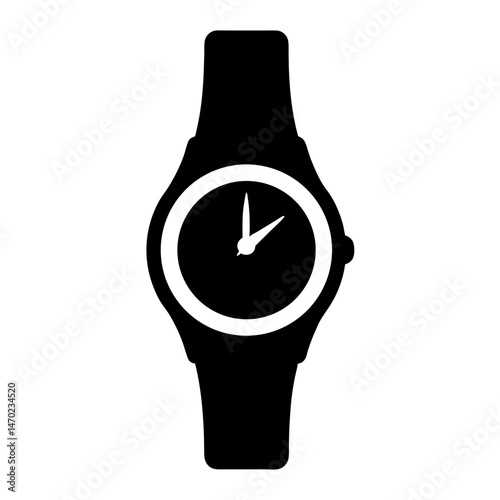 Elegant wrist watch icon in black silhouette showing the time for app design