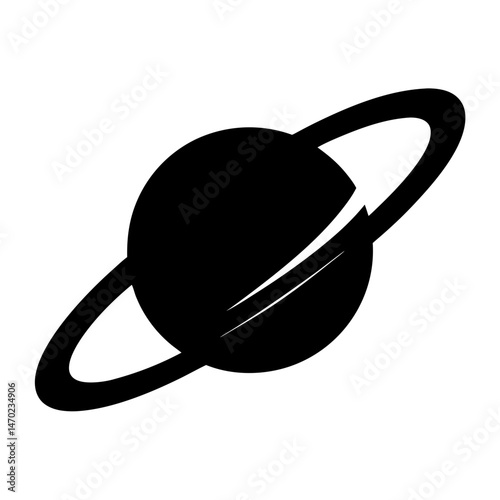 Simplified black and white icon representation of a ringed planet like Saturn