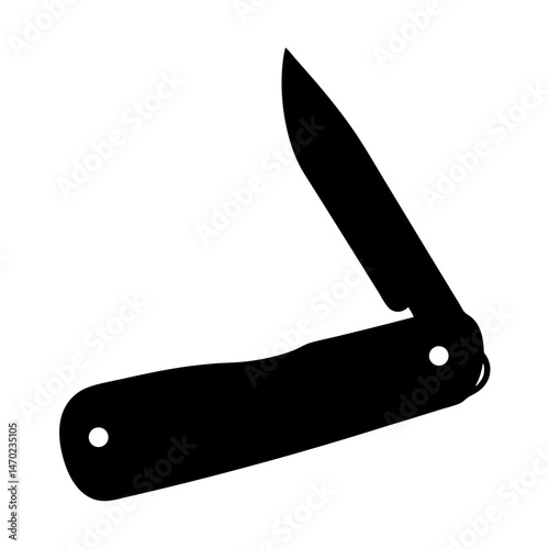 Simple black silhouette of a partially opened folding pocket knife illustration