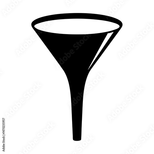 A classic black funnel on a white background showing liquid processing