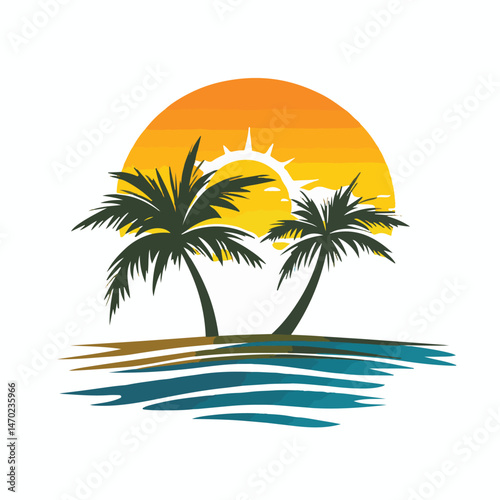 Tropical Sunset With Palm Trees Vector Graphic For Summer Vacation And Coastal Designs