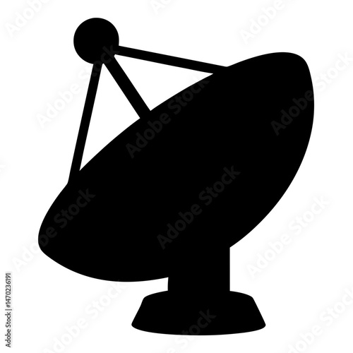 Black Silhouette of Satellite Dish for Communication, Broadcast, and Research