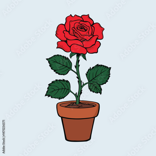 Rose plant cartoon hand drawn vector art illustration