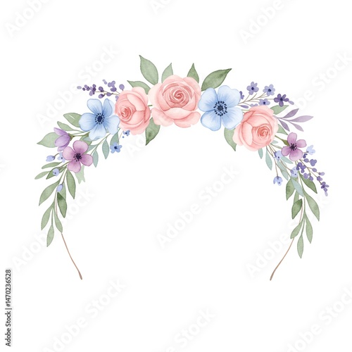 Pastel Pink and Blue Watercolor Floral Wreath