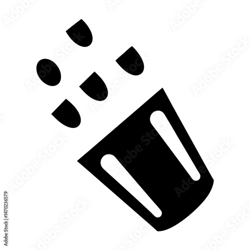 Black silhouette of a glass cup with fluid spilling out of it
