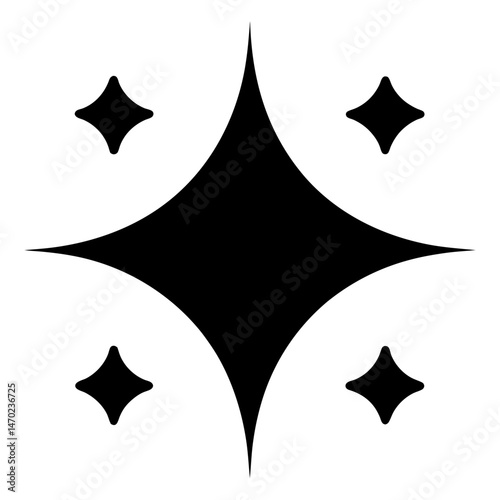 Black starburst pattern with four smaller stars on a white background