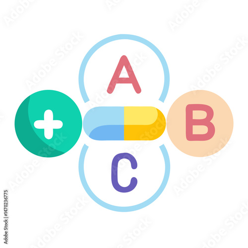 Vitamins A, B, C Pills Icon Representing Multivitamin Supplements and Nutritional Health