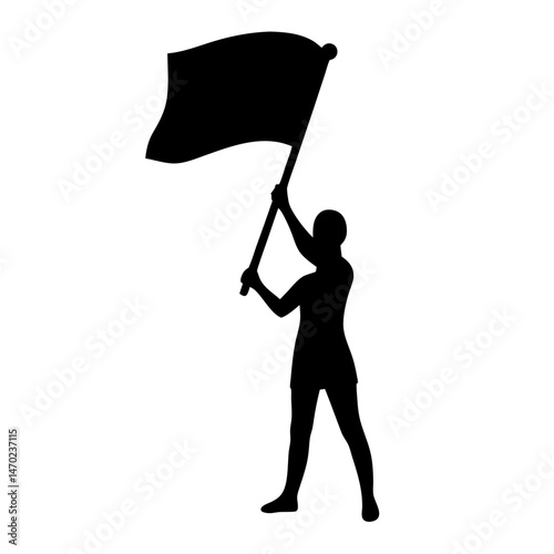 Silhouette of a person waving a flag with joy and enthusiasm