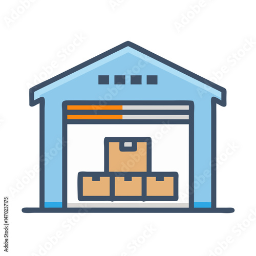 Warehouse Building with Delivery Icon Representing Shipping Operations and Logistics Facility