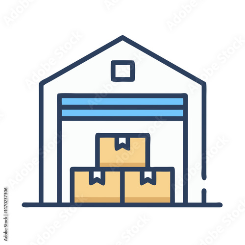 Warehouse with Goods Icon Representing Product Storage and Inventory Management