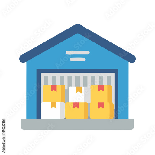 Warehouse with Goods Icon Representing Product Storage and Inventory Management