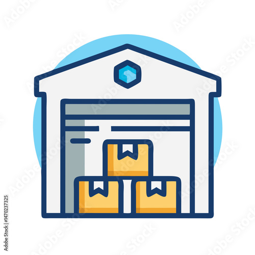 Warehouse with Shipping Box Icon Representing Outbound Logistics and Order Fulfillment