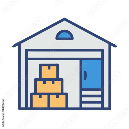 Warehouse with Shipping Box Icon Representing Outbound Logistics and Order Fulfillment