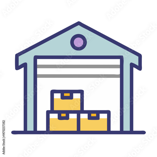 Warehouse with Shipping Box Icon Representing Outbound Logistics and Order Fulfillment