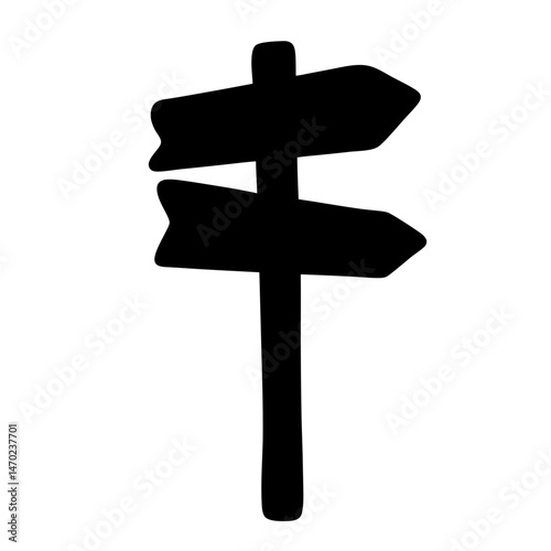 Silhouette of a wooden signpost pointing in two opposite directions isolated