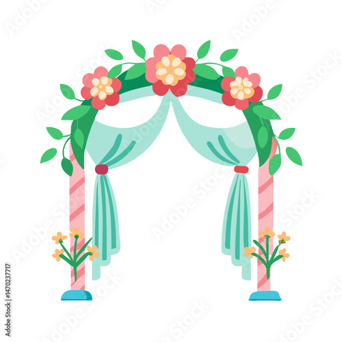 Wedding Arch Decorated with Flowers Icon Representing Marriage Ceremony and Romantic Decoration